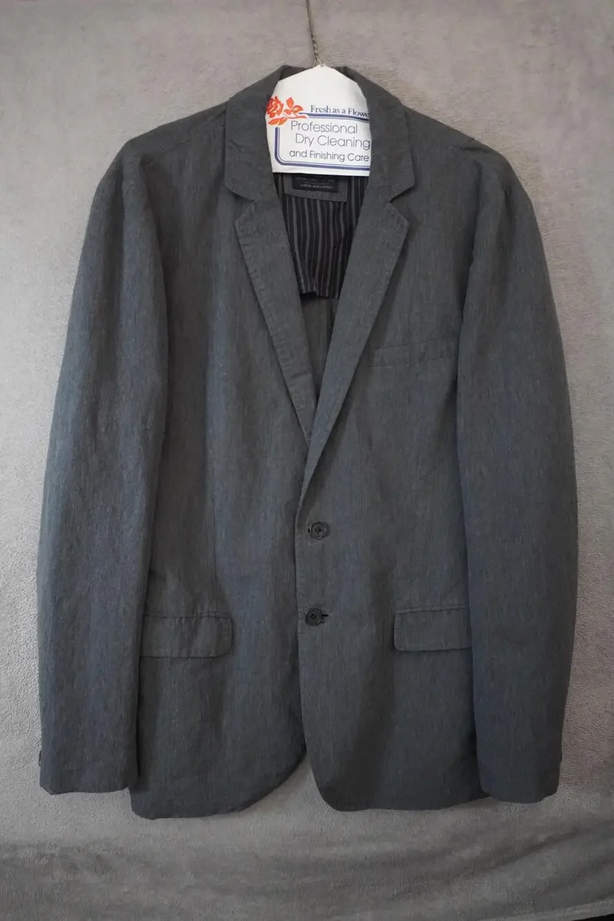 AllSaints Jacket Mens 42 Gray Cotton Linen Spitalfields Single Breasted Blazer
